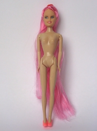 Doll, long hair, pink