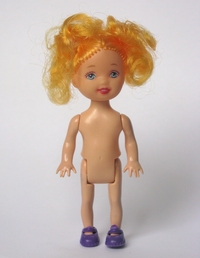 Doll, curly hair, yellow