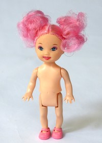 Doll, curly hair, blond and pink