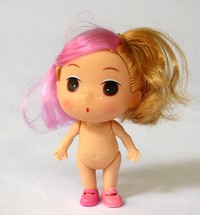 Doll "Big Head", long hair, blond and pink
